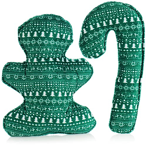 com-four® 2X Hundespielzeug Lebkuchenmann und Zuckerstange | weiches Kauspielzeug - Quietschspielzeug-Puppe aus Stoff - Heimtierbedarf Beißspielzeug-Figur [Auswahl variiert]