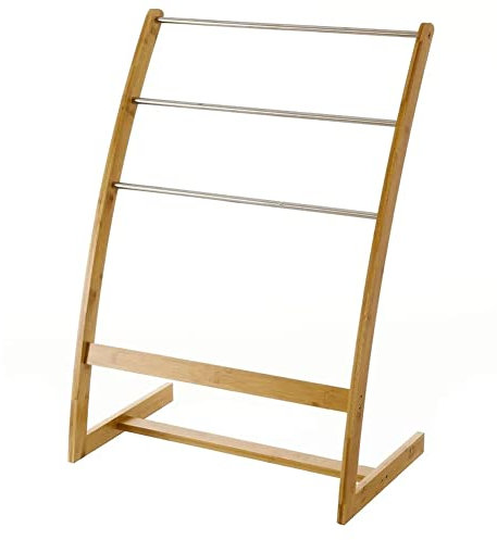 Bakaji Porta Asciugamani Da Terra a Piantana in Legno di Bambù con 3 Bracci in Metallo Portasciugamani Bagno Design Moderno Dimensioni 57 x 35 x 81 cm Colore Bamboo Naturale