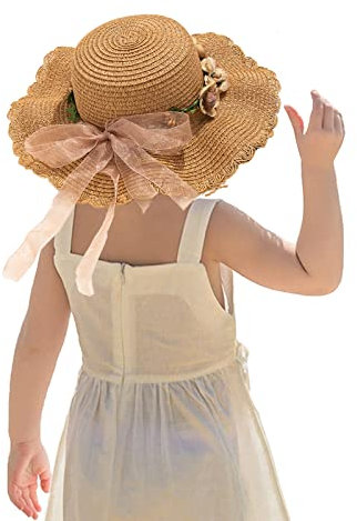 Sombrero de Paja de Verano para niñas Gorra de ala Ancha Plegable Sombreros con Visera protección Solar Sombreros de Playa, Gorra Flexible con Lazo