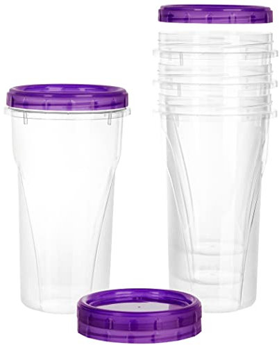 PLASTICPRO Contenedores de 48 onzas con parte superior giratoria y parte inferior transparente con tapa morada, reutilizable, apilable, contenedor de almacenamiento de alimentos para congelador