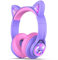 iClever Cuffie Bluetooth per bambini, BTH19 Cuffie per bambini a orecchie da gatto con luci LED, limite di volume 74/85/94dBA, tempo di riproduzione 45 ore, con microfono