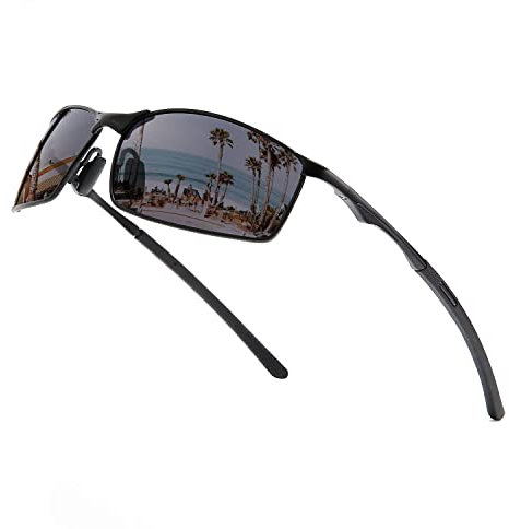 OuShiun Sport Black Sunglasses Mens Polarised Outdoor Metal Frame UV Protection Driving Fishing Cycling Running Driver Sun Glasses For Men(Black)