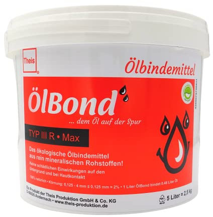 ThEis 5L Eimer Ölbindemittel Typ 3 R Max Ölbinder ÖlBond stark saugend - wiederverschließbarer Eimer - rein ökologisch & geruchsbindend - Made in Germany (MAX, 5L)