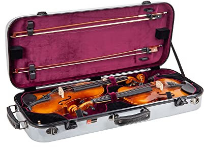 Crossrock Fiberglass Double Case for Two Full-Size Violins with TSA Lock-Silver (CRF2020DVSL)