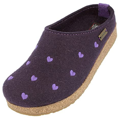 HAFLINGER Grizzly Cuoricini Filzpantoffel Herz Hausschuh Kork (Lavendel 290), Gr 39