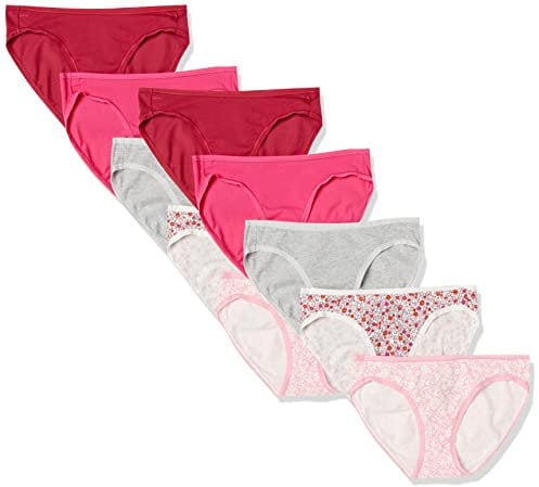 Amazon Essentials Damen Bikinihose aus Baumwolle (in Übergröße erhältlich), 10er-Pack, Grau/Rosa/Blumen, 42