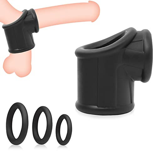 Penisring Dehnbar Silikon Cockring,Dreifache Bondage Cockringe Extrem Silikon Penishülle Penis Sleeve mit Hodensack Hodenring Ballstretcher,Männer Sex Spielzeug ab 18 für Paare Extrem (Schwarz)