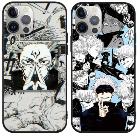 Eouine 2 Stück Handyhülle für Apple iPhone 13 Pro Max Hülle 6.7'' Anime Jungs Gojo Satoru Itadori Yuji mit Manga Muster Matt Schwarz Schutzhülle TPU Silikon Case für iPhone13 ProMax, 2