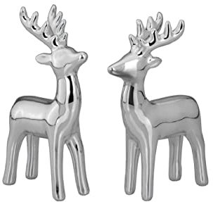 Gravuren Feller Design Rentiere versilbert, Dekofiguren stehend, Rentierpaar Silber, 2 teiliges Set -S