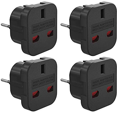 Jooheli UK to EU Plug Adapter, 4 Piezas Adaptador de Enchufe de UK a Enchufe Europeo, Adaptador Enchufe Ingles a Español,Adaptador de Viaje UK a UE/DE/FR/IT/ES