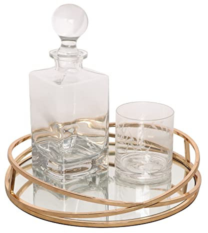 Rose Gold Mirror Tray Polished Metal Non-Slip Decorative Serving Tray with Handles Large Cocktail Home Bar Serving Platter Plate