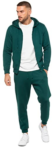 989Zé ENZO Mens Tracksuit Set Long Sleeve Essential Casual Zip Up Hoodie and Regular Fit Cuffed Sweatpants Joggers EZHDZ601 & EZJG598 GREEN M