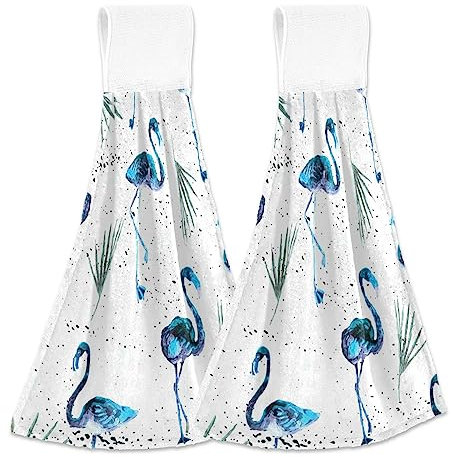 FRODOTGV Handtücher mit Flamingos, mit Aufhängeschlaufe, Blau, 2 Stück