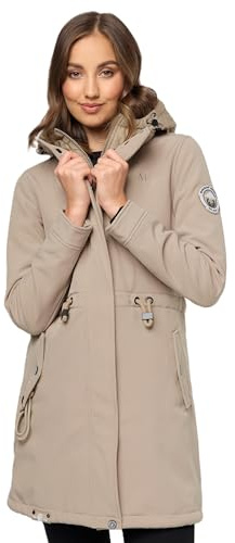 MARIKOO Damen Softshell Mantel Übergangsjacke mit Kapuze B965 [B965-Mo-Presa-Taup-Grey-Gr.L]