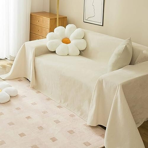 Homxi Sofaüberwurf Zweisitzer,180x220CM,Sofa Überzug Universal Einfarbig Sofahusse Chenille Sofa Handtuch Beige Weiß Sofabezug Decke
