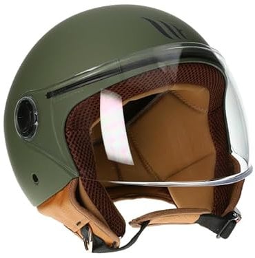 MT Helmets MT Helm Street Solid matt grün Größe M | Helder Vizier | Jethelme | Ratsche | Kunststoff | geeignet für Mofa, Moped, Motorrad, Roller