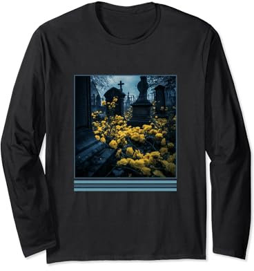 Yellow Roses Tombstones Vintage Gothic Spooky Halloween Cost Long Sleeve T-Shirt