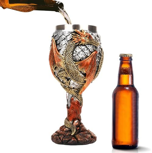 Calice da vino drago, bicchieri calice in vetro drago, tazza da bere in acciaio inossidabile calice da vino draghi medievali, bicchiere da vino di Halloween, bicchiere da vino drago medievale, ornamen