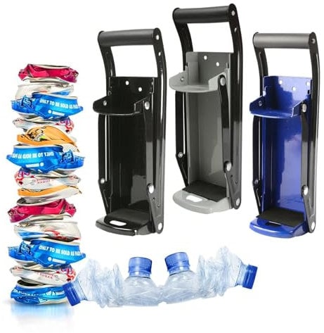 LKH Can Crusher & Bottle Opener 16oz/500ml - Heavy Duty 2 in 1 Soda Beer Can Crusher for Recycling Wall Mounted - Manual Tin Crusher with Bottle Opener Soft Grip Handle Durable & Rust-Resistant (Blue)