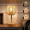 HYMELA Boho Rattan Small Table Lamp Natural Style, Touch Control Nachttischlampe mit handgeflochtenem Schirm, dimmbare Nachttischlampe mit USB-Anschluss für Schlafzimmer Wohnzimmer (inkl. Glühbirne)