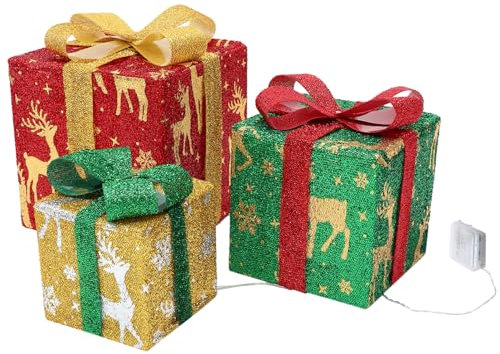 PRETYZOOM Weihnachtsdeko Große Weihnachtlich Beleuchtete Geschenkboxen Dekorationen Warmweiße Led-beleuchtete Geschenkboxen Mit Schleife Für Den Außenbereich Drinnen Unter Dem Weihnachtsbaum Im Hof Zu