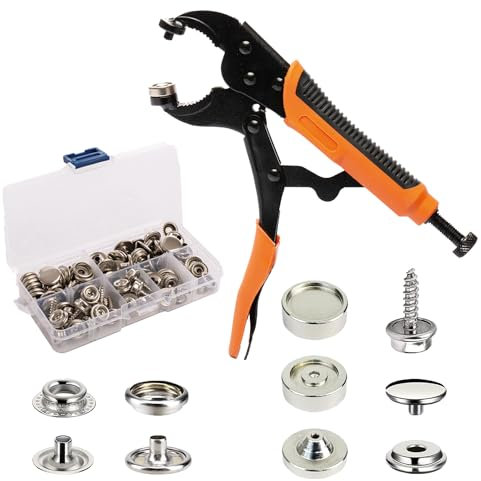 INNOVIO Druckknopf Set mit Zange, Verstellbares Druckknopf Zange, 40 Sätze 15mm Druckknöpfe für Bootsabdeckungen, Segeltuchreparatur, Näharbeiten und Metallverschluss-Ersatz