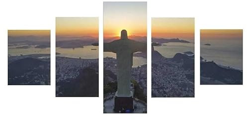 5 Stück Wandkunst Leinwanddrucke Christus der Erlöser Rio De Janeiro Brasilien Bild Malerei Moderne gestreckt gerahmte Wand Kunstwerk für Badezimmer Home Office Decor (30x40cmx2 30x60cmx2 30x80cmx1)