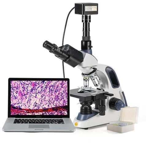 SWIFT Compound trinocular Microscope, 40X-2500X Mechanical Stage Microscope for Adults with 10MP Camera and Slides,Software Windows/Mac Compatible