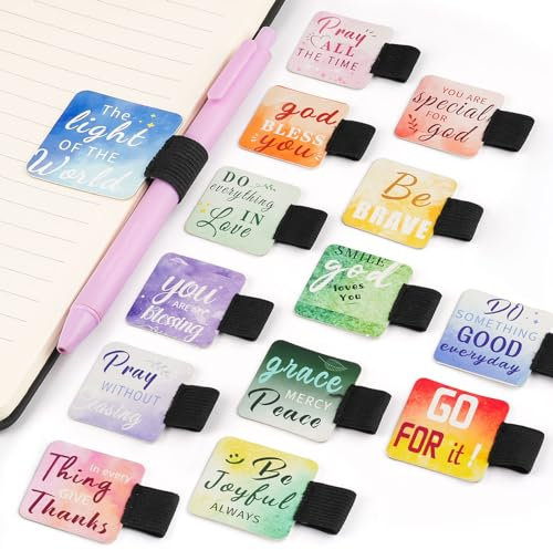 Lot de 14 passants autocollants pour stylo, en cuir synthétique, avec bande élastique, pour tablette, calendrier, journal, porte-bloc