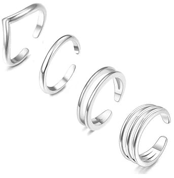 Ritach 925 Sterling Silver Plated Minimalist Toe Rings Set 14K Gold Plated Simple Open Adjustable Band Toe Rings for Women Beach Foot Jewelry for Summer