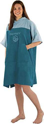 normani Erwachsenen Frottee Badeponcho aus Bio-Baumwolle für Herren und Damen - Strand Umziehhilfe Baumwoll Badehandtuch Surfer Poncho Farbe Dunkelblau Größe 174-199 cm