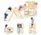 COSTWAY Kletterdreieck mit Rutsche, 7 in 1 Klettergerüst Indoor für Kinder ab 3 Jahren, inkl. Kletterdreieck klappbar & höhenverstellbar, Rampe umkehrbar, Tritthocker umwandelbar, Kreidetafel (Natur)