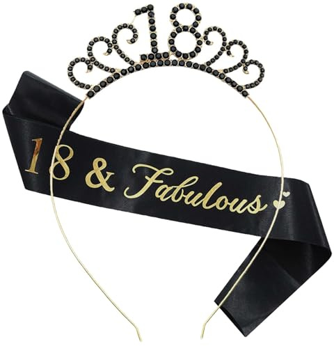 MIOSJI Schärpe und Krone, Kristall-Tiara für Mädchen, 18. Geburtstag, Hüte, 18. Geburtstag, Dekoration, Mädchen, Geburtstagsgeschenk, Partyzubehör