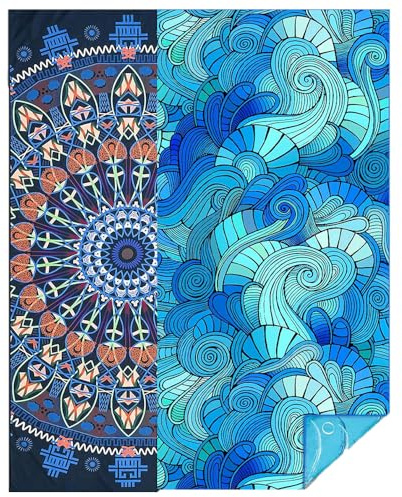 Ruiuzioong 2 Stück Strandtuch Mikrofaser Beach Towel Schnell Trocknendes, Leichtes, Sandfreies Handtuch Strandtücher Sommer Strand Geschenke für Erwachsener (Waves Tie Dye/Black Datura, 160x80 cm)