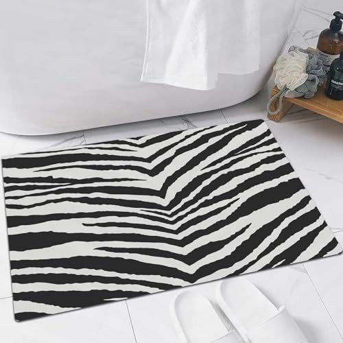 EMFSLA rutschfest Badezimmer Badeteppiche,Weich Hochflor Saugfähig Badvorleger Waschbar Flauschige Mikrofaser Badematte,Schwarzes Zebra,40x60 cm