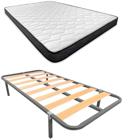 Somnia Descanso - Cama Completa con Colchón Versalles (Cara Invierno/Verano) + Somier Basic con 4 Patas Abrazadera, 105 x 190