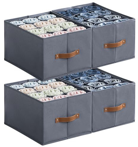 AINIYNM 4 Pack Wardrobe Organiser Clothes Storage Boxes for Jeans, 12 Cell Clothes Drawer Dividers for Cupboard Organizer, Foldable Clothing Boxes for Pants, Shirts, Trouser, Sweater