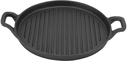 HAOHIZE Plancha de hierro fundido, sartén reversible de hierro fundido redonda acanalada de doble mango para estufa eléctrica de gas (31 cm/12,2 pulgadas)