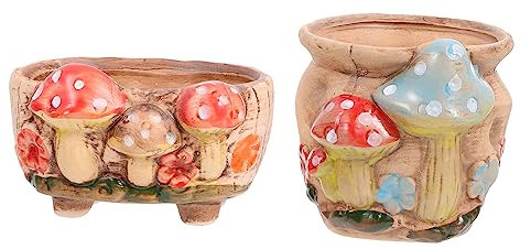 MERRYHAPY 2stücke Niedliche Pilz-Muster Sukkulenten Pflanzgefäße Aus Keramik Dekorative Blumentöpfe Für Zuhause Und Büro Für Sukkulenten Und Kakteen Kreatives Design Für Jeden Tisch