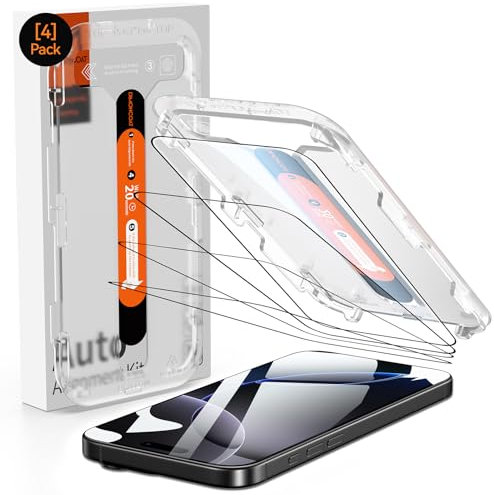 DIMONCOAT 4-PACK Panzerglas Kompatibel mit iPhone 16 Pro [Automatisches Kalibrierungs-Kit] [10X Militärschutz] TOP 9H+ Schutzfolie für iPhone 16 Pro 6.3 Zoll, HD-Klar, Null Blase