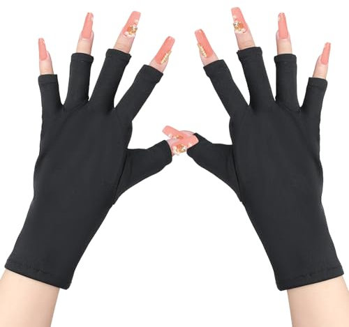 Wanmu 2Pairs Anti UV Gloves for Gel Manicures, Fingerless UPF50+ UV Light Protection Gloves for Gel Nail Lamp, Professional Skincare, Manicure Gloves for Home DIY & Salon Use Nail Art Accessories