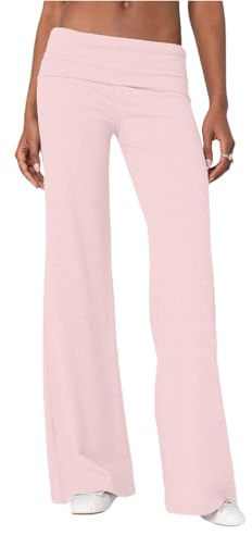 Yogahose mit weitem Bein für Damen, bequem, lockere Passform, gefaltete Taille, Stretch, Freizeit, Büro, Arbeit, Loungehose, Streetwear