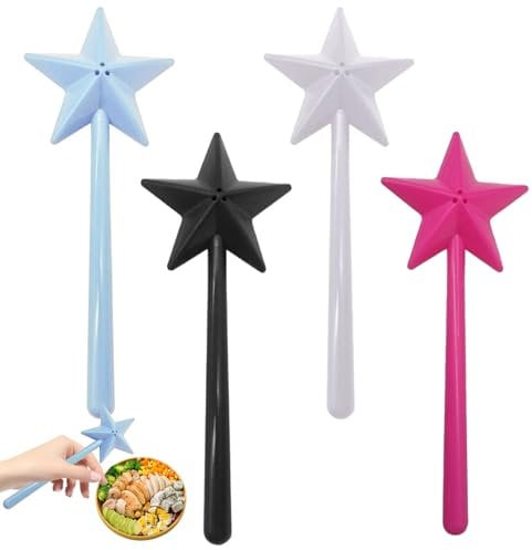 4Pieces Magic Wand Spice Bottle,Stars Stick Spice Dispenser,Star Wand Salt and Pepper Shakers Set,Fairy Wand Flavouring Bottle,Unique Flavouring Accessories for Kitchens, Restaurants and Barbecues