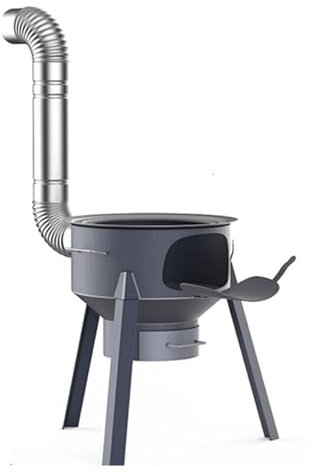 Poele a Bois Multifonction avec Grille de Gril, Poele a Bois en Fonte Amovible, Poêle de Camping avec Tuyau de Cheminée, Grand Poêle a Fusée de Camping, for la Cuisine en Extérieur(48cm)