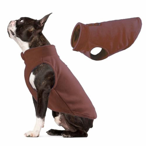 JACKO & CO - Fleece Vest Dog Sweater with Leash Ring - Soft, Warm & Lightweight Pullover Coat for Small & Medium Dogs, Puppies & Cats - Cozy Fall/Winter/Spring Pet Jacket (Brown, XL (7.3-10.8 kg)
