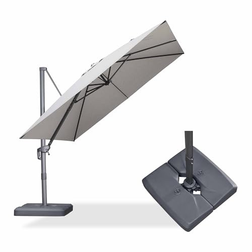 PURPLE LEAF Parasol Déporté 3 x 3 m avec Pied, Parasol de Jardin Extérieur Toile Anti-UV UPF 50+ pour Terrasse Patio Balcon, Inclinable 6 Positions et Rotation 360°, Gris chiné clair