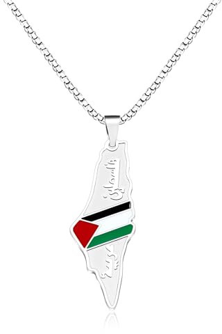 Oneress Nahöstliche Halskette, Emaille Palästina Karte Anhänger, Arabische Kulturelle Schmuck, Jerusalem Souvenir Geschenk für Eid und Ramadan Y5138-Weiß