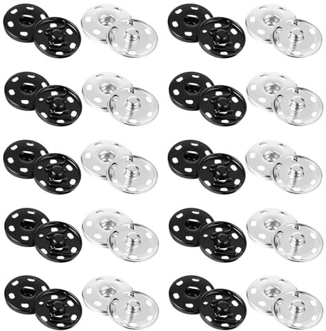 Giantree 21mm Druckknöpfe zum Annähen, 20 Sätze Annähen Druckknöpfe aus Metall, Druckknöpfes Schwarz Silber für Kleidung und Stoffe Nähen Geldbeutel Handtasche DIY (21mm)