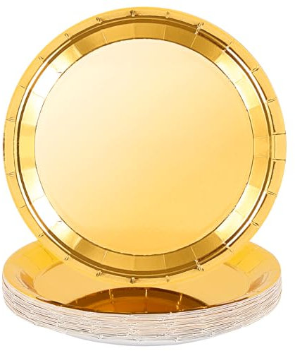 Yzpklhw Paper Plates for Dinner and Dessert, 30 Pcs Disposable Plates Party Supplies Pack, 7 Iridescent Party Supplies for Graduation Holiday Wedding Birthday Decorations(Golden)