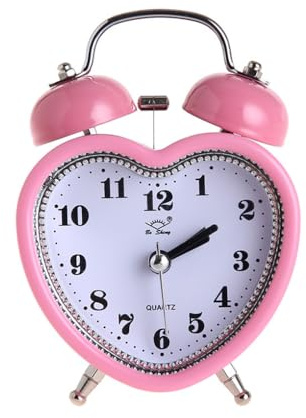 Suammiitstrieadea 7,6 cm Herz-Wecker, Glockenwecker, Nachtlicht, digitale Uhren, Retro, Haushalt, Mädchen, Schlafzimmer, Büro, Reisen, Geschenk, Rosa